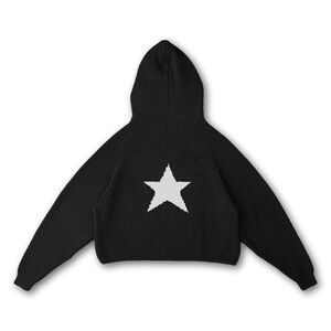 Vwoollo Viral Black Star Knit Hoodie